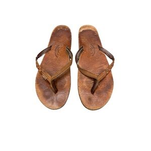Rainbow Sandals Brown Leather Flip Flops Double Layer Thong Mens 9–10
